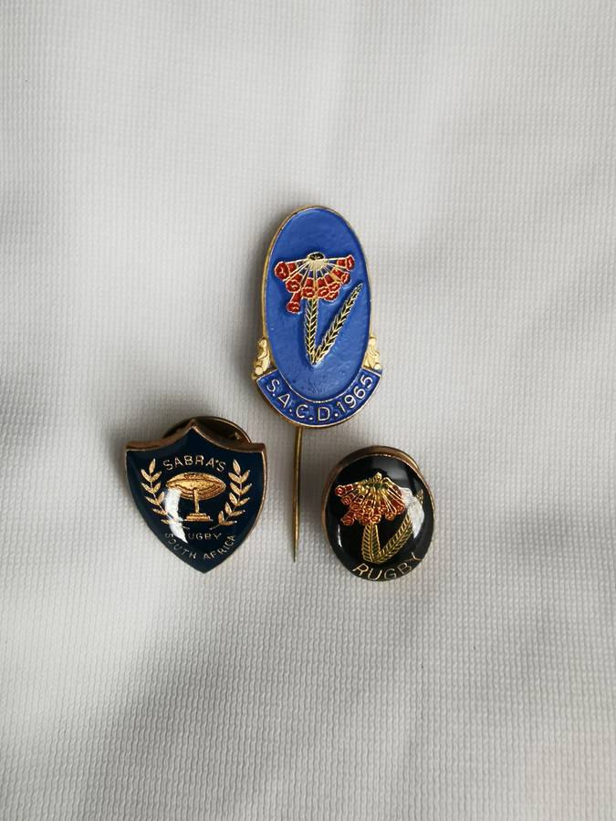 3 x 1960s Rugby Pins (SA Platteland 1964, Sabras, and SA Platteland)