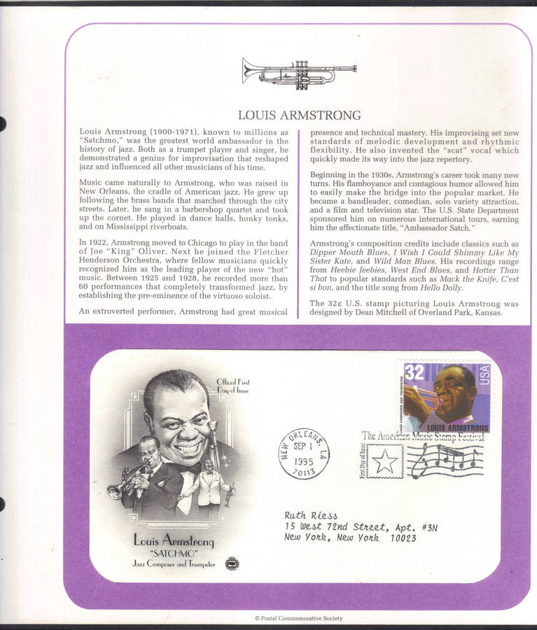 U.S.A, 1995 Commemorative First Day of Issue Cover with Collectors page.