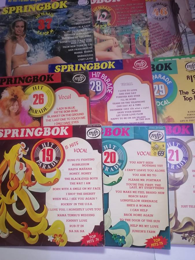 20x SPRINGBOK HIT PARADE VINYL'S IN VERY GOOD TO EXCELLENT  COND. - SEE BELOW FOR INFO.