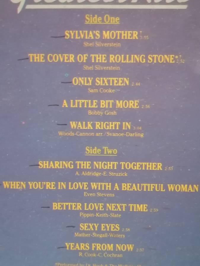 Dr. HOOK (GREATEST HITS) - VINYL IN GOOD COND. - SEE BELOW FOR INFO.