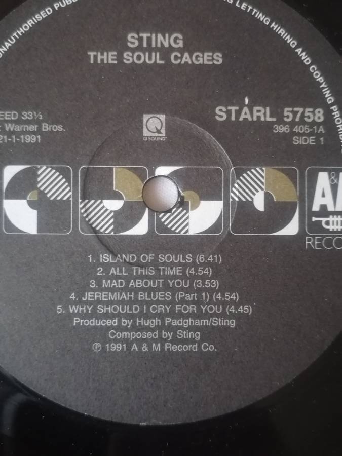 STING (THE SOUL GAGES) - VINYL IN EXCELLENT COND. - SEE BELOW FOR INFO.