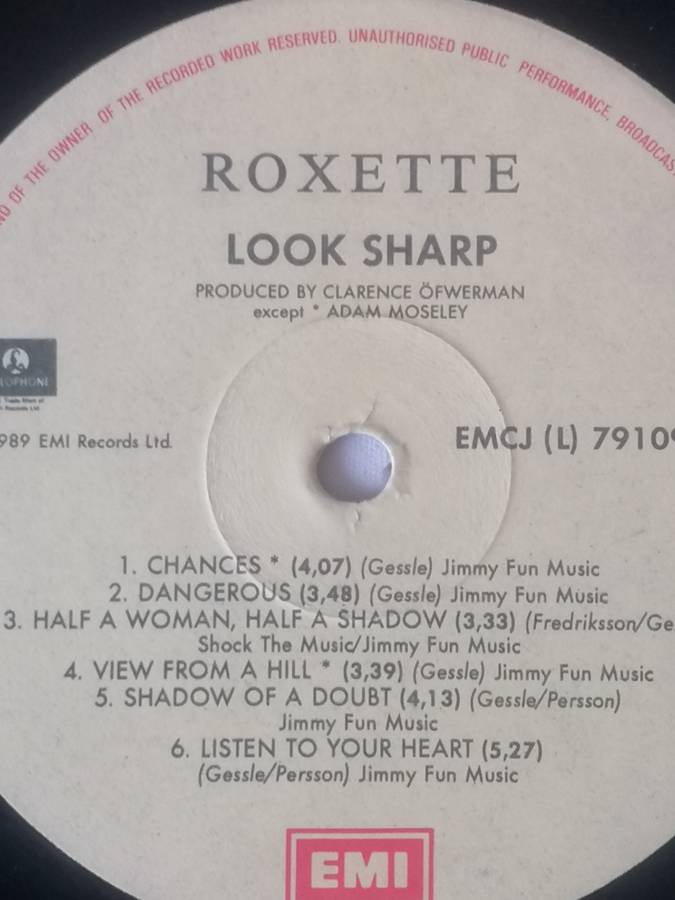 ROXETTE (LOOKING SHARP!) - VINYL IN VERY GOOD COND. - SEE BELOW FOR INFO.