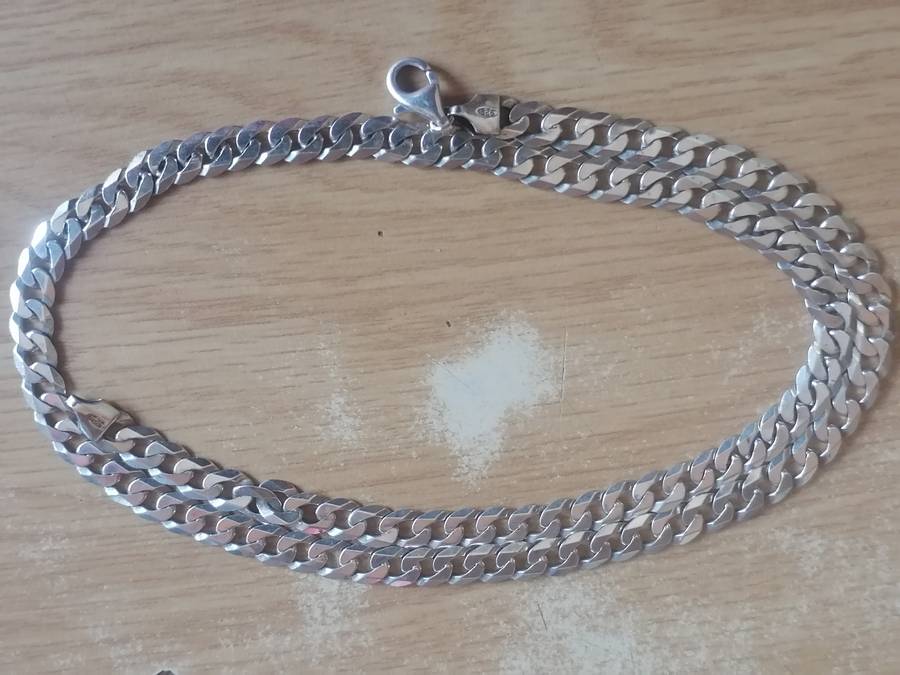 Stunning mens Italian 925. silver flat curb necklace, 7mm wide & 56cm long.