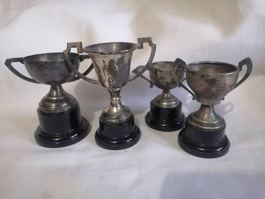 4x Vintage silver trophies, good condition, needs cleaning.