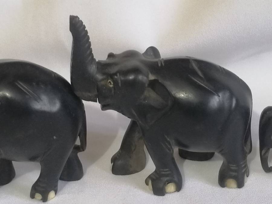 Vintage & Rare Elephant set, carved from Ebony wood & Camel bone..