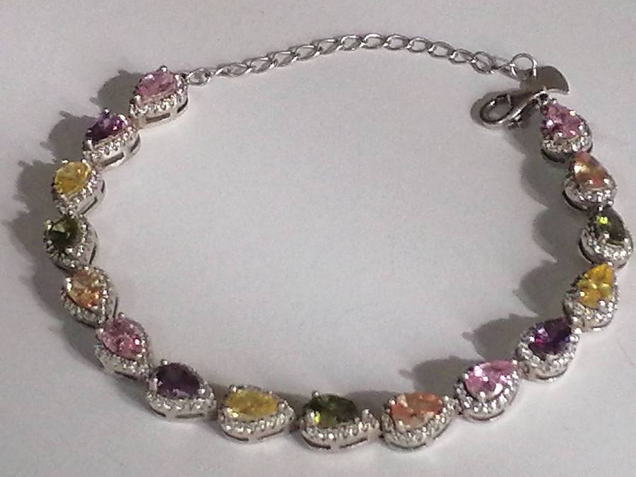 Stunning quality colour stone bracelet, sterling silver, 12.4 grams..