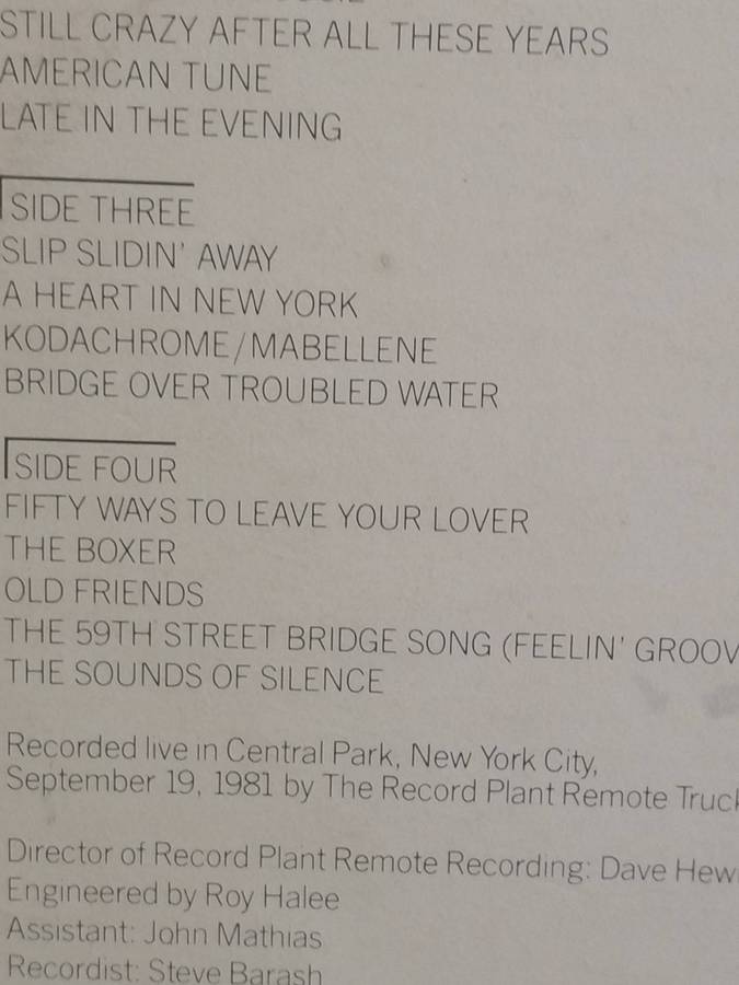 Simon & Garfunkel, Historic Reunion in Central Park, double album, vinyl's very good- .