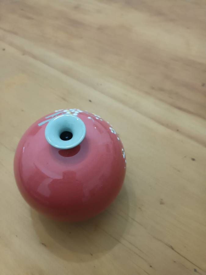 Korean Hand-Painted Celadon Cherry Blossom Art Pottery Vase