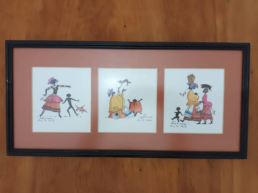 Lucy M Wiles: framed and glazed triptych of prints, signed in pencil?