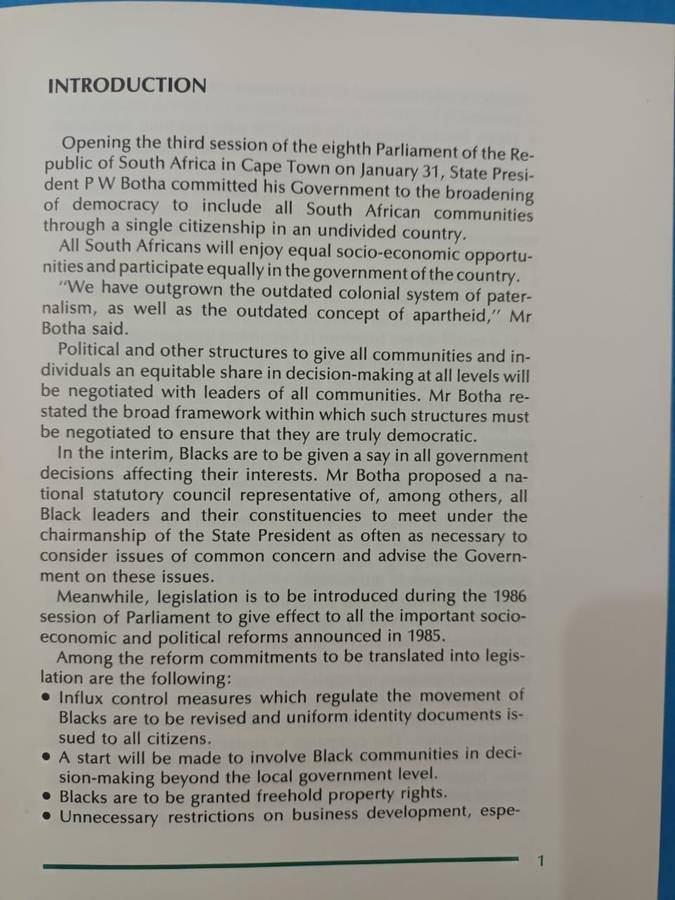 P W Botha, A New Beginning: Speech in Parliament 31 January 1986
