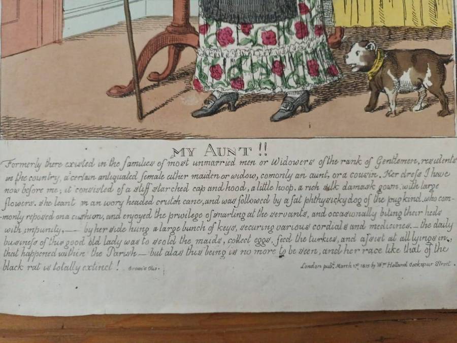 'My Aunt!' hand-coloured caricature, inspired by Francis Grose's Olio. Published 1815