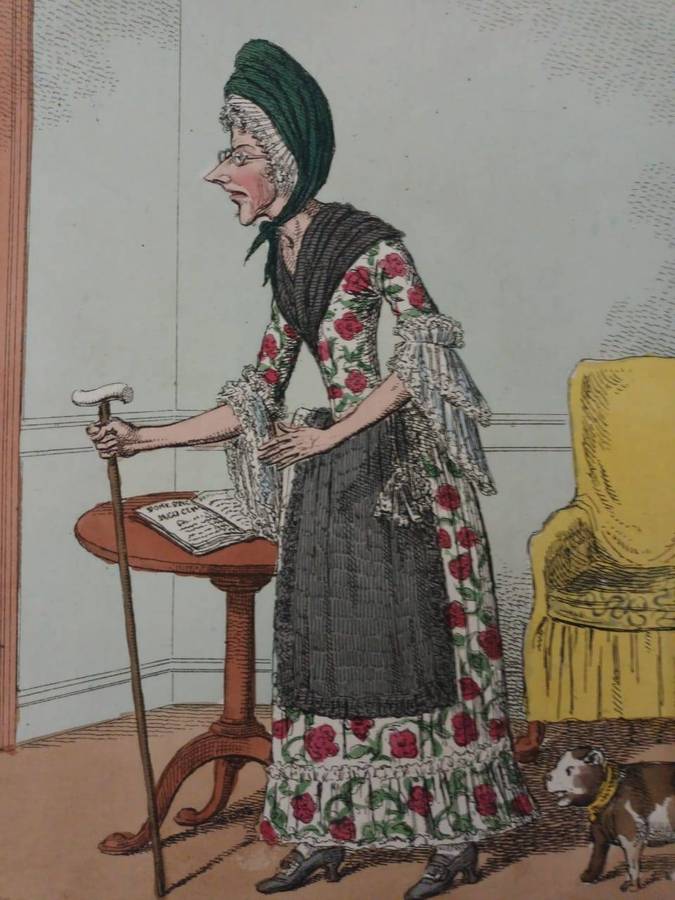 'My Aunt!' hand-coloured caricature, inspired by Francis Grose's Olio. Published 1815