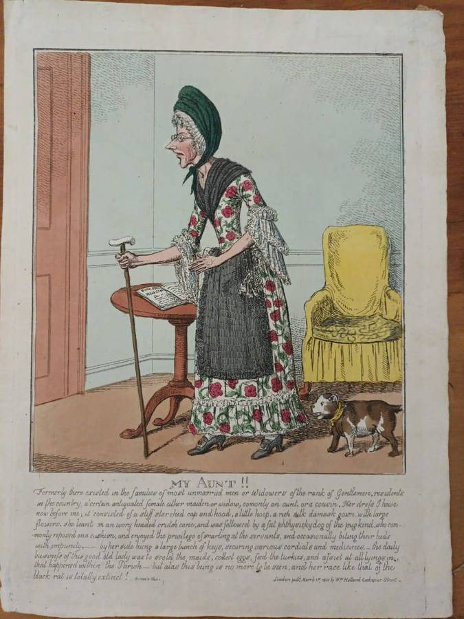 'My Aunt!' hand-coloured caricature, inspired by Francis Grose's Olio. Published 1815