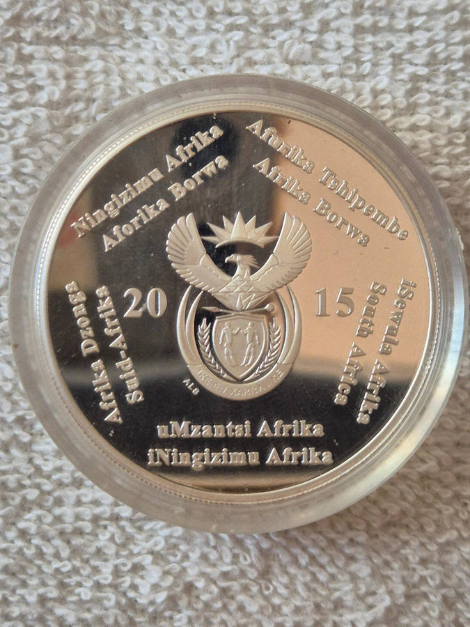 2015 South African 1oz Proof R2 coin - Steam Locomotive Class 19D & 2½ Tickey combo