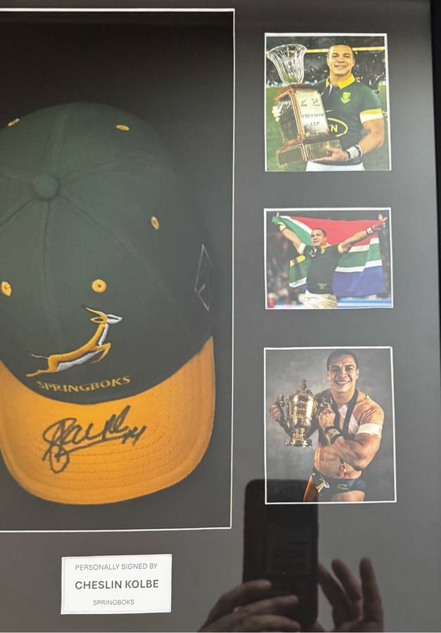 Springbok Cap Signed Cheslin Kolbe Box Framed
