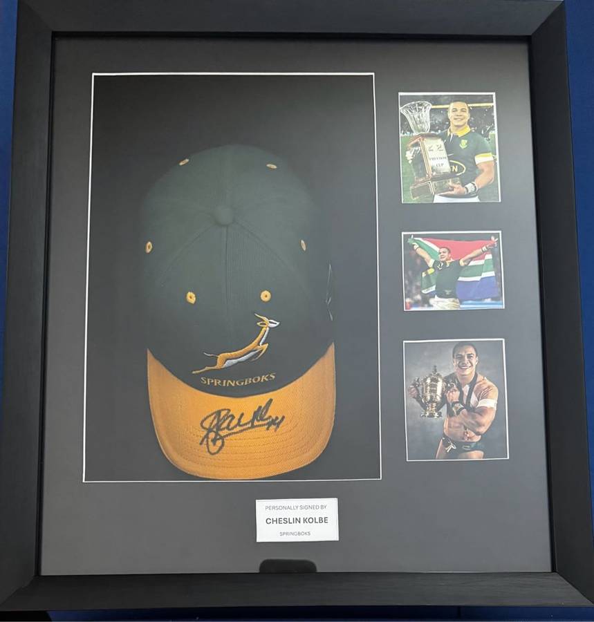 Springbok Cap Signed Cheslin Kolbe Box Framed