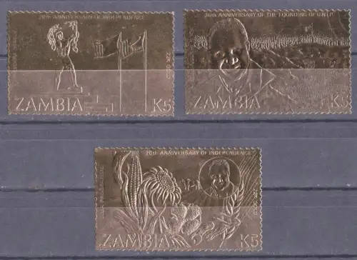 ZAMBIA 1985, 20th ANNIV OF INDEPENDENCE, 22k GOLD fOIL set, UNH
