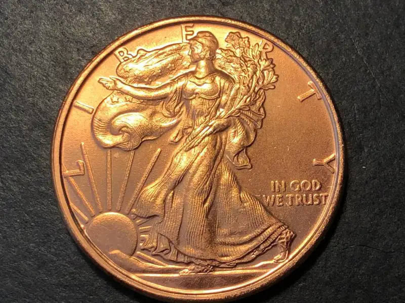 Excellent American 1 oz (One ounce) Copper bullion rounds - Walking Liberty design