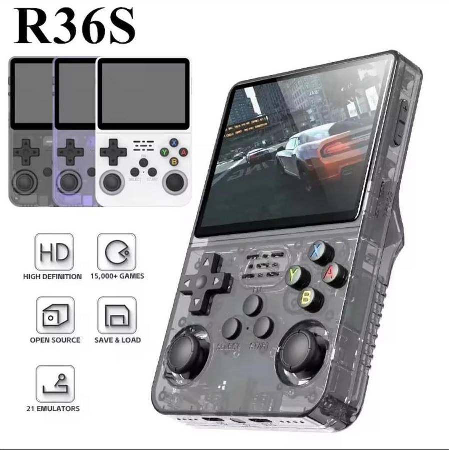 R36S Retro Handheld Video Game Console - Grey/Black