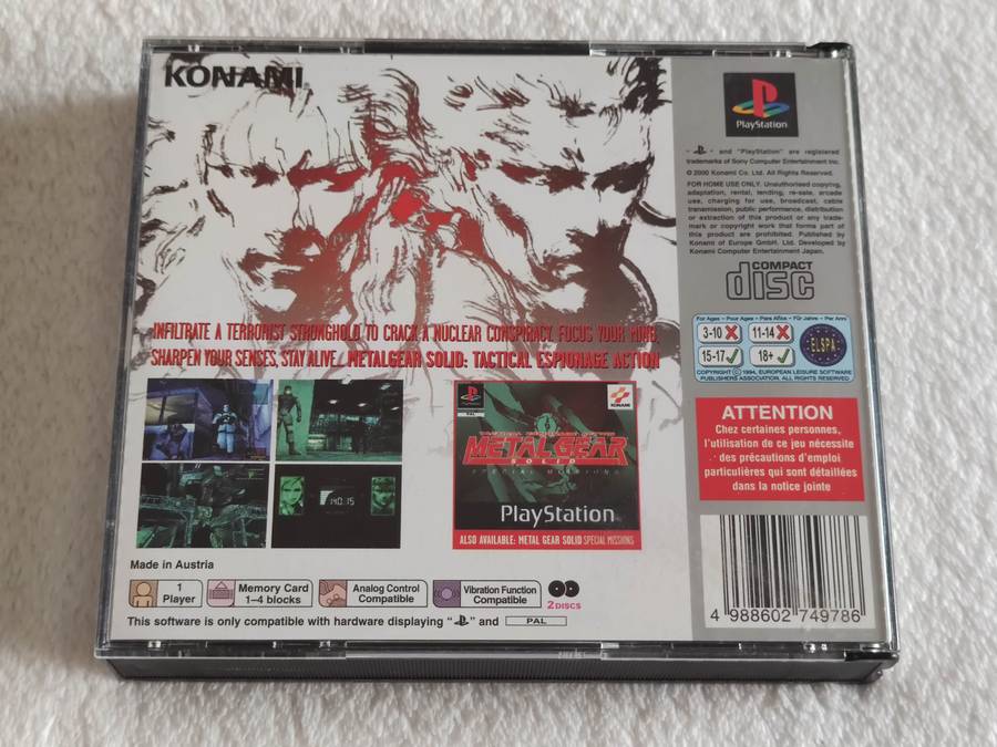 Metal Gear Solid + Metal Gear Solid Special Missions - PS1 / Playstation One Game (PAL)