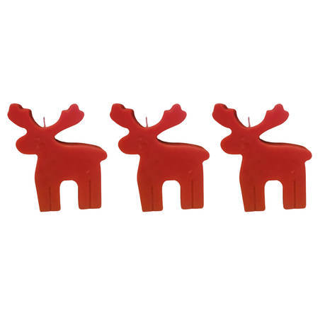 Reindeer Themed Long Burn Candles - 3 Pack - Red