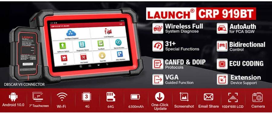 Launch CRP919BT  Elite Diagnostic Scanner with ECU Coding (Bluetooth VCI)