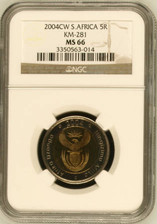 2004 'Oom Paul' R5 with Coin World mintmark, NGC graded MS66