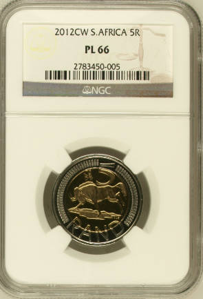 2012 'Oom Paul' R5 with Coin World mintmark, NGC graded PL66