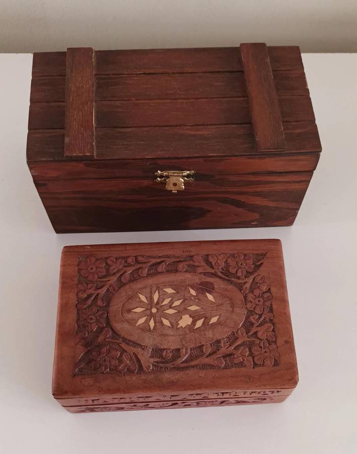 2x Wooden Hand-Crafted Wooden Jewellery Boxes.