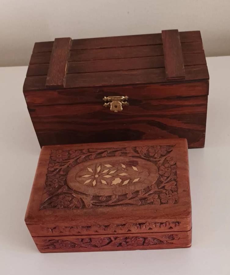 2x Wooden Hand-Crafted Wooden Jewellery Boxes.