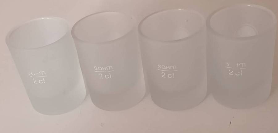 4x Jagermeister Shot Glasses. Frosted glass.