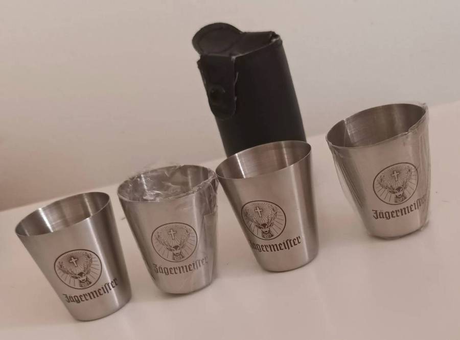 Jagermeister Shot Glasses in Belt Pouch.