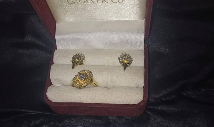 18 carat Angel diamond ring with 9 carat diamond earrings and pendant  rare to find as a set.