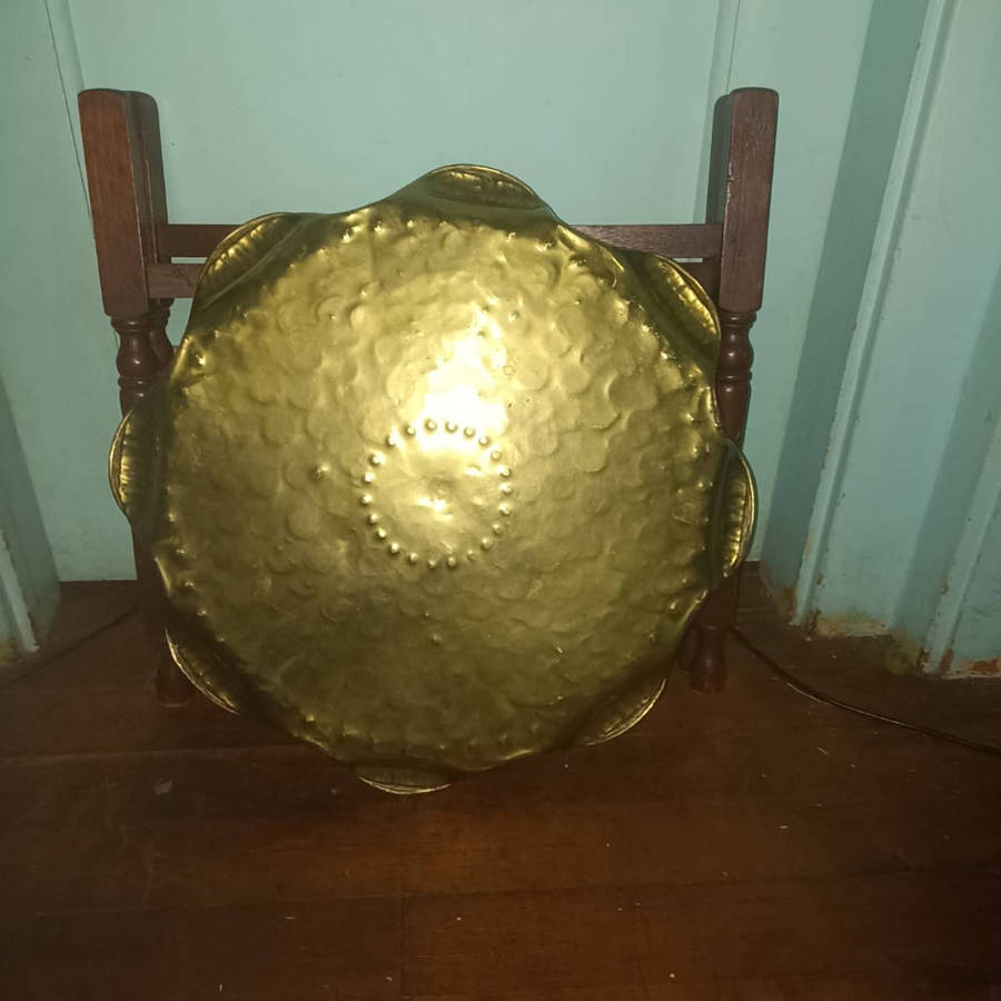 Vintage table with copper pan