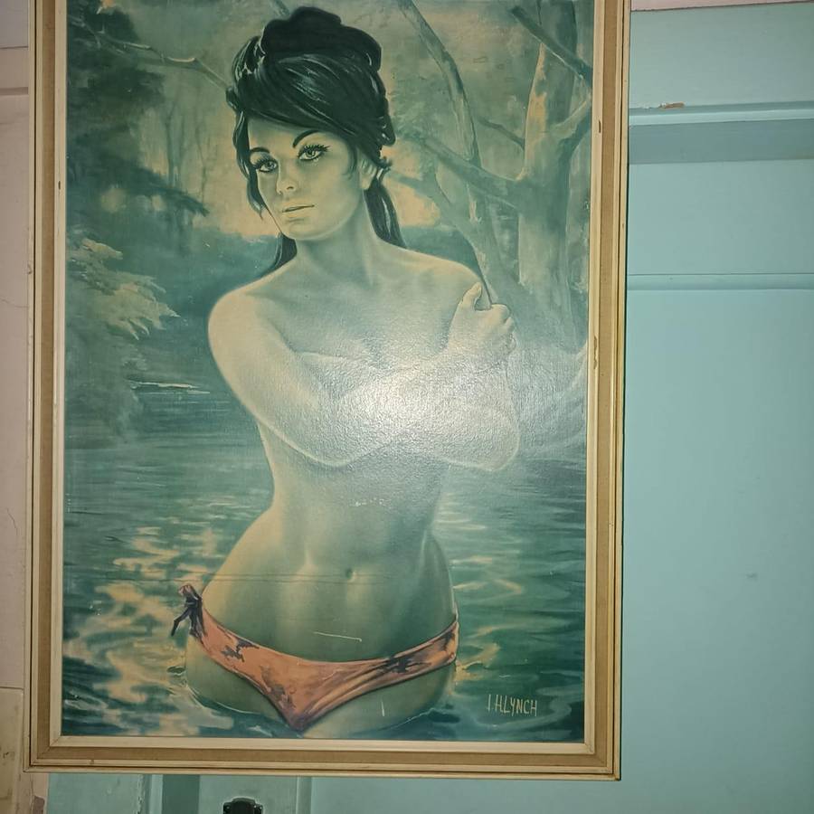 Vintage J. H. Lynch blue lady Print framed Retro Art 1960