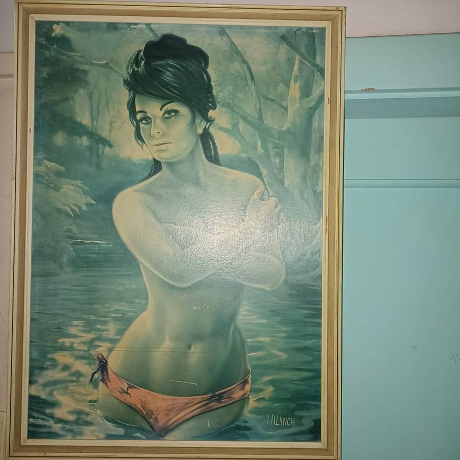 Vintage J. H. Lynch blue lady Print framed Retro Art 1960