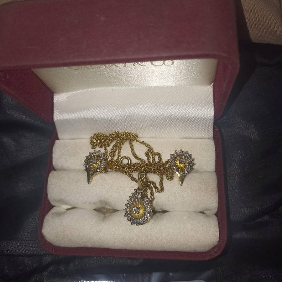 18 carat Angel diamond ring with 9 carat diamond earrings and pendant  rare to find as a set.