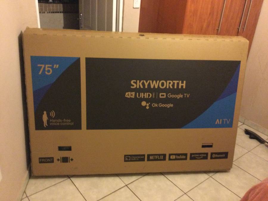 SKYWORTH  4K UHD 75 INCH ANDROID SMART TV WITH CRACKED SCREEN , OWN COLLECTION ONLY