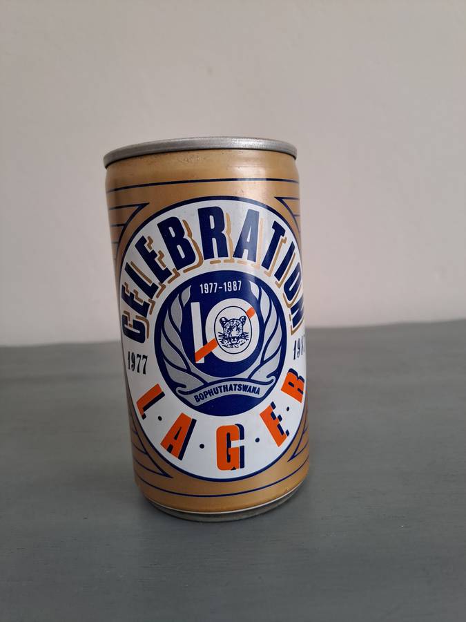 1987 Celebration Lager Beer, Bophuthatswana, 340ml, Sealed and full.