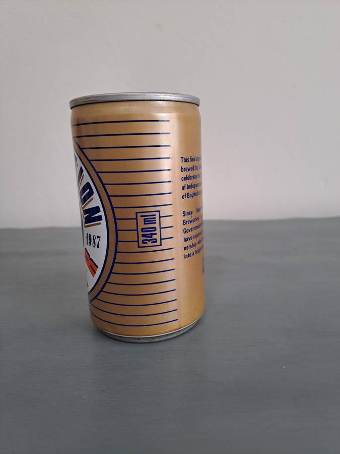 1987 Celebration Lager Beer, Bophuthatswana, 340ml, Sealed and full.