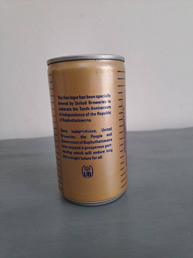 1987 Celebration Lager Beer, Bophuthatswana, 340ml, Sealed and full.