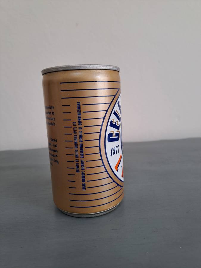 1987 Celebration Lager Beer, Bophuthatswana, 340ml, Sealed and full.