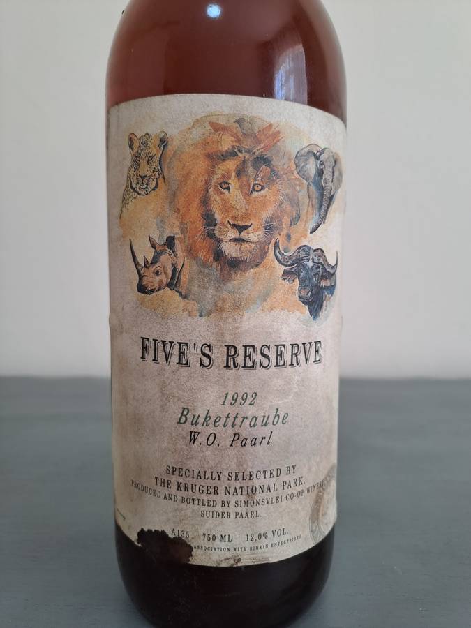 1992 Five's Reserve, Speciality selected by the Kruger National Park. 750ml, 12%
