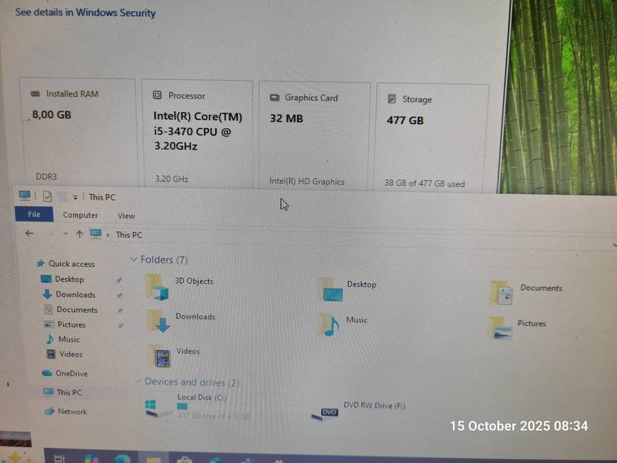 3rd gen i5, 8GB ram, 500GB ssd computer- box only