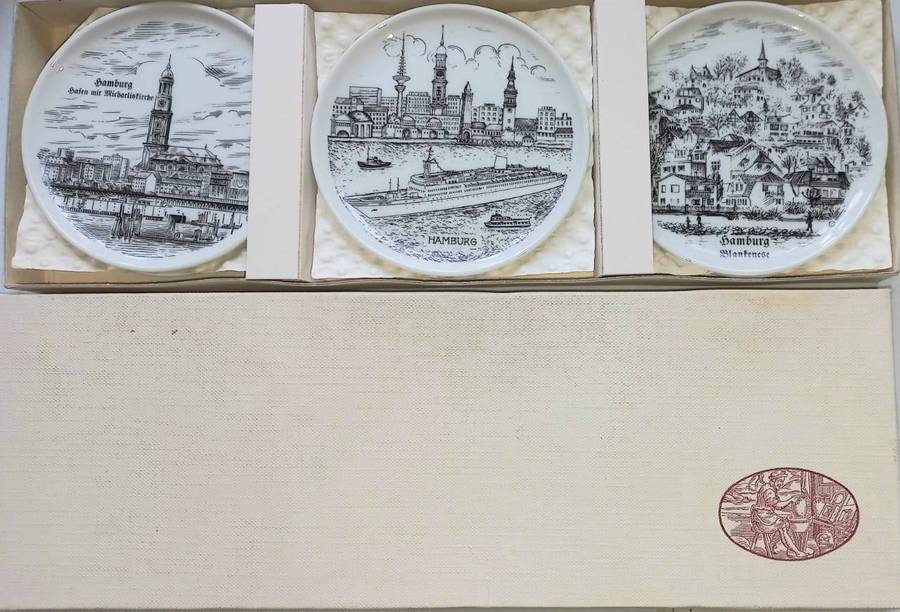 Bavarian Porcelain Coasters of Hamburg Germany - Mint Condition - Can be Used as Display Items