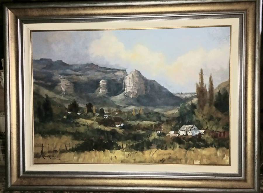 Beautiful XL Framed Oil on Board Painting by Renowned South African Artist Kobus Kotze