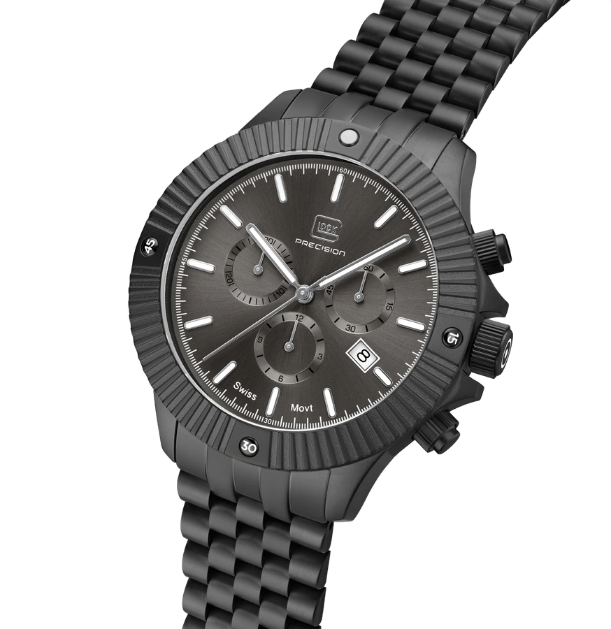 Men's Glock Watch With Gunmetal Stainless Steel Strap,  Gunmetal Face And Gunmetal Case GW-38-1-22