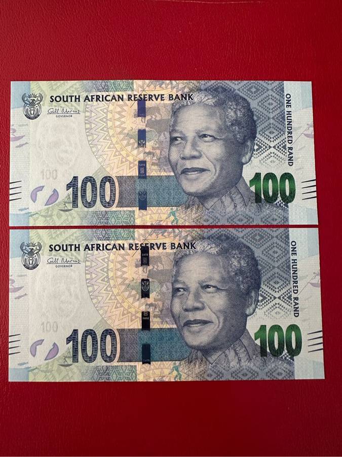 R100 G Marcus 2nd issue unc AA x2 consecutive numbers