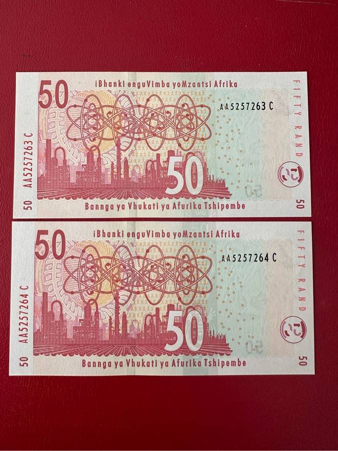 R50 G Marcus 1st issue AA UNC x2 consecutive numbers
