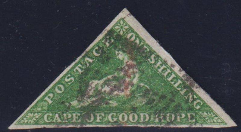 CAPE OF GOOD HOPE 1855 1/- BRIGHT YELLOW-GREEN TRIANGLE FINE USED